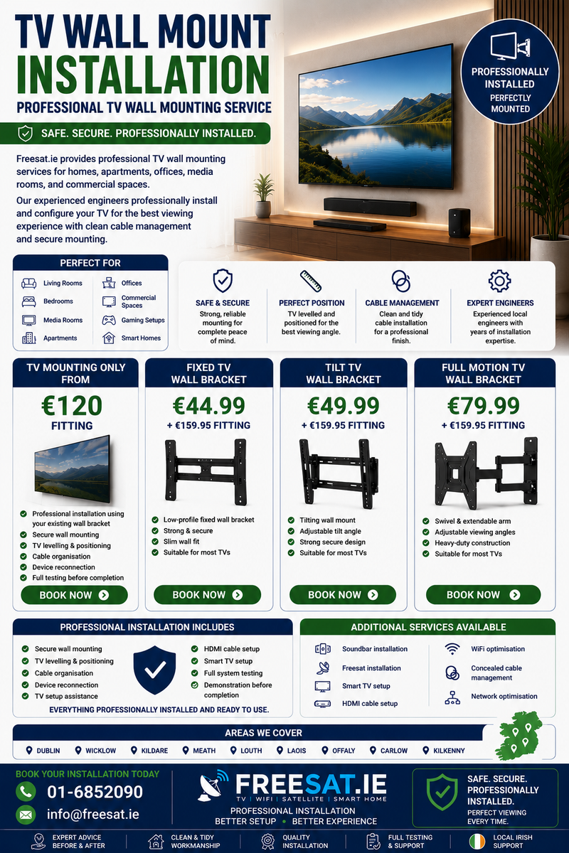 TV Installer -TV Wall Mount Installation – Freesat.ie