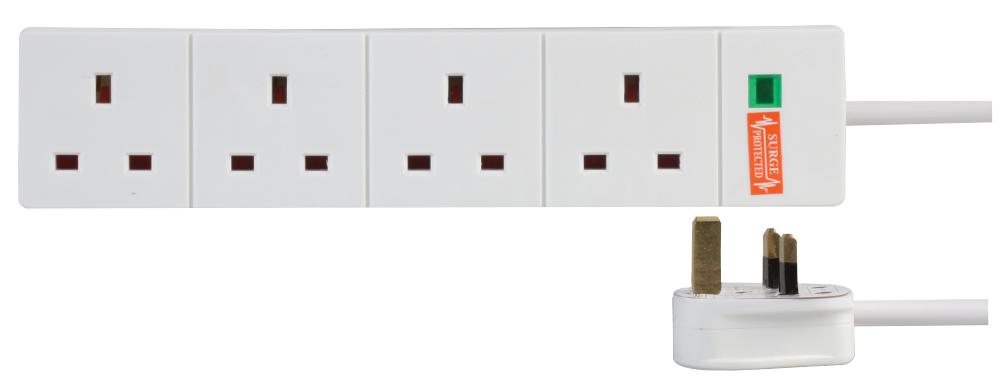 4 Gang Mains Power Extension Lead 2m (Surge Protected)