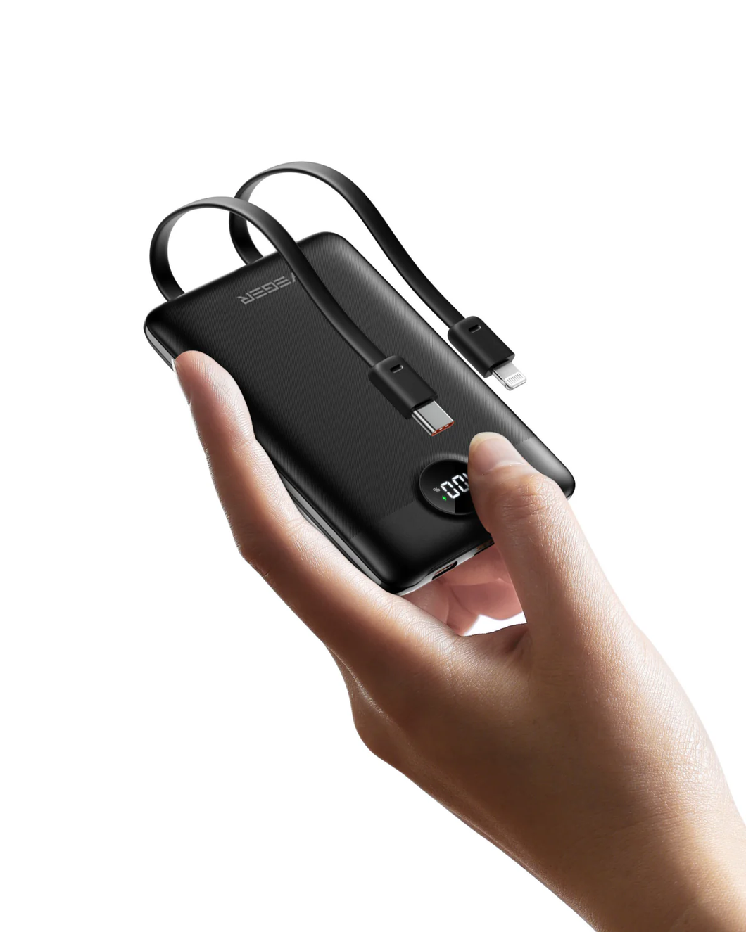 Veger 10,000mAh Powerbank, PD20W, QC3.0, LCD Display, Slimline, Built in USB C / Lightning Cables