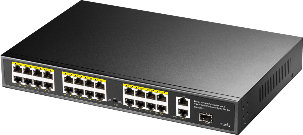 Cudy 24 Port 100M PoE+ Switch + 2 GB Uplink + SFP 300W
