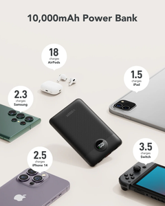 Veger 10,000mAh Powerbank, PD20W, QC3.0, LCD Display, Slimline, Built in USB C / Lightning Cables
