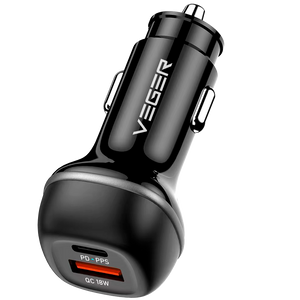 Veger Car Charger 51W, 2 Outputs, USB-C (PD30W), USB-A (QC18W), Fast Charging