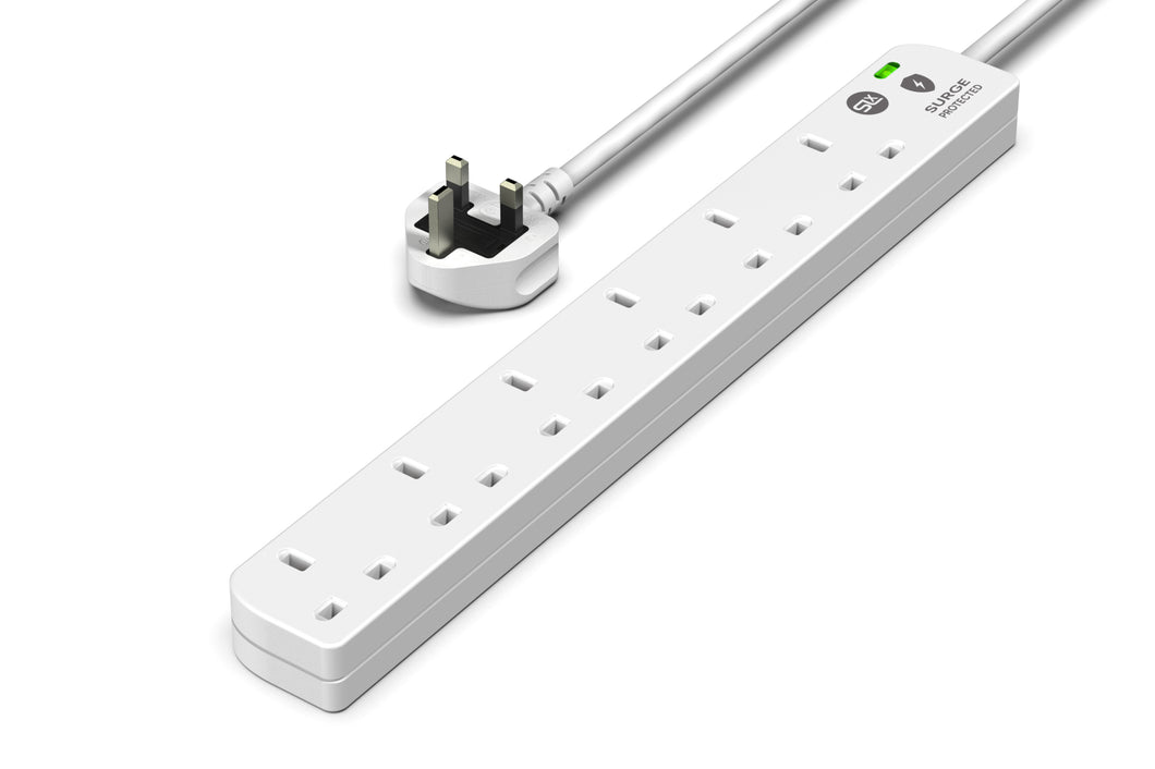 6 Gang Extension Lead 1m -  (Surge protected & neon)