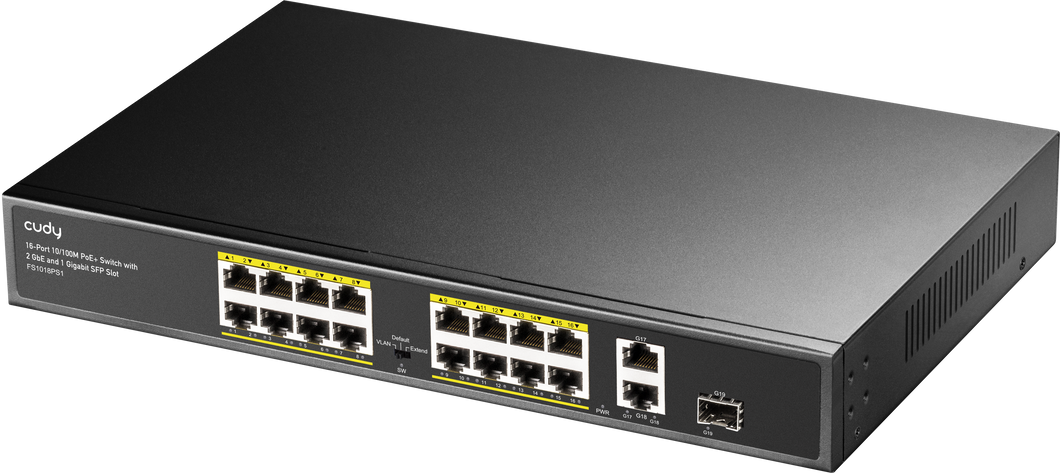 Cudy 16 Port 100M PoE+ Switch + 2 GB Uplink + SFP 200W