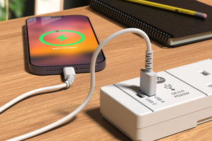 4 Gang Extension Lead 2m -  (USB-A, USB-C PD20W, Surge Protected & Neon)