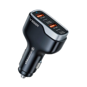 Veger Car Charger 66W, 4 Outputs, Dual USB-C (PD30W), Dual USB-A (QC18W), Fast Charging