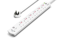 6 Gang Extension Lead 1m -  (USB, Switched, Surge Protected & Neon)